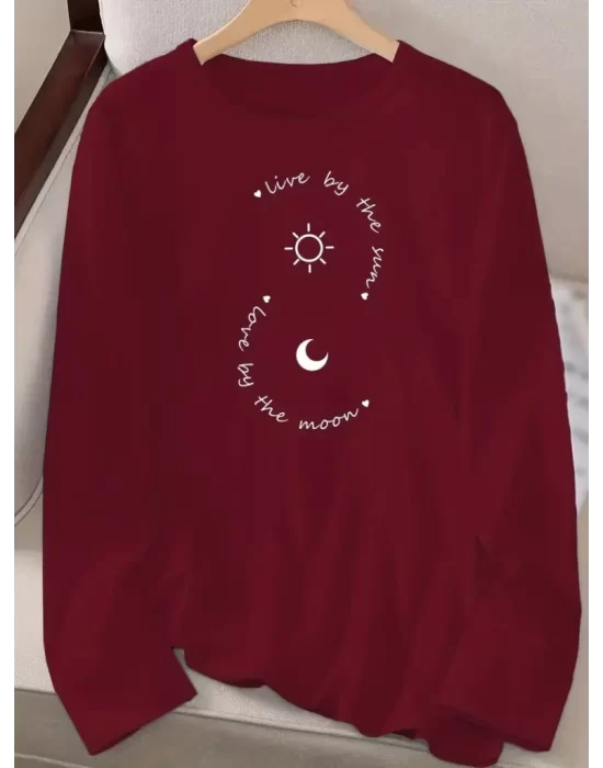 Kadın Uzun Kollu Bisiklet Yaka Desenli Viskon Bluz