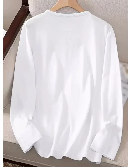 Kadın Uzun Kollu Bisiklet Yaka Desenli Viskon Bluz