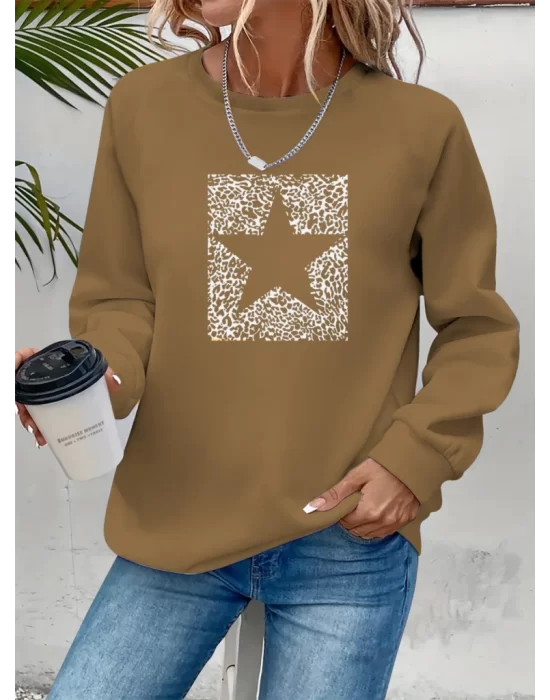 Kadın Uzun Kollu Bisiklet Yaka Desenli Viskon Iki Iplik Bluz