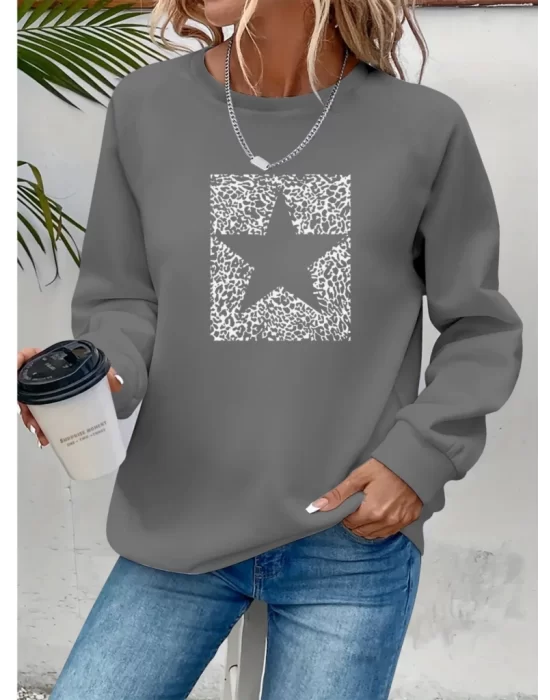 Kadın Uzun Kollu Bisiklet Yaka Desenli Viskon Iki Iplik Bluz