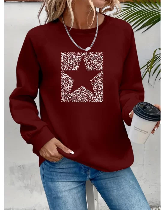 Kadın Uzun Kollu Bisiklet Yaka Desenli Viskon Iki Iplik Bluz