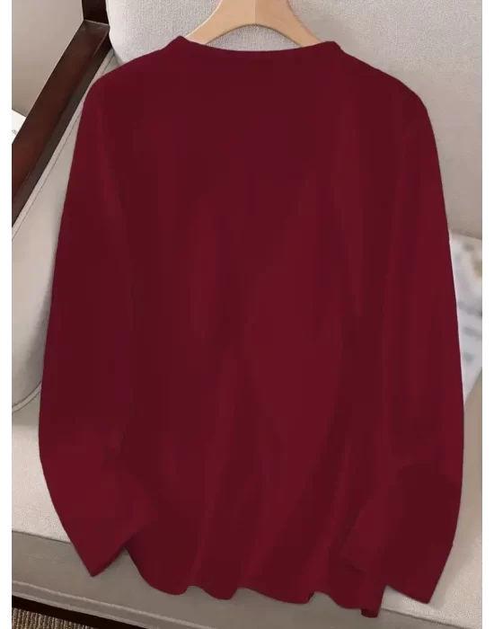 Kadın Uzun Kollu Bisiklet Yaka Desenli Vskon Bluz