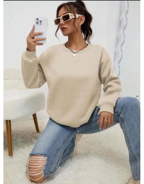 Kadın Uzun Kollu Bisiklet Yaka şardonlu üç Iplik Kumaş Sweat