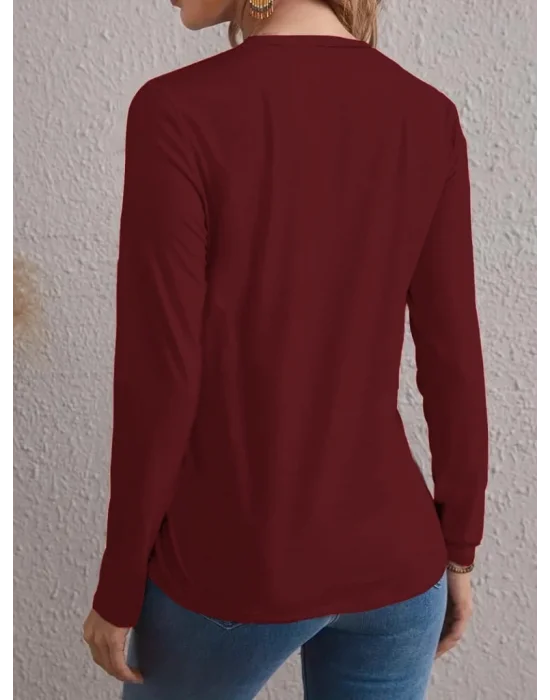 Kadın Uzun Kollu Bisiklet Yaka Yüz Desenli Viskon Bluz