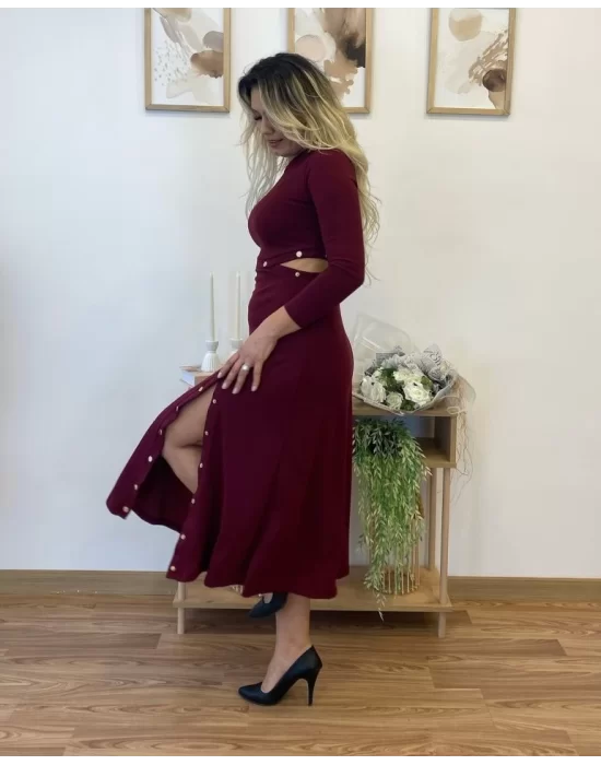 Kadın Uzun Kollu çıtçıtlı Viskon Krop Bluz Ve Yırtmaçlı Etek Istenildiğinde Elbise Olan Ikili Takım