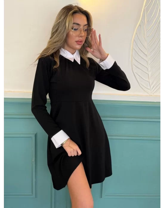 Kadın Uzun Kollu Gömlek Yaka Krep Kumaş Elbise