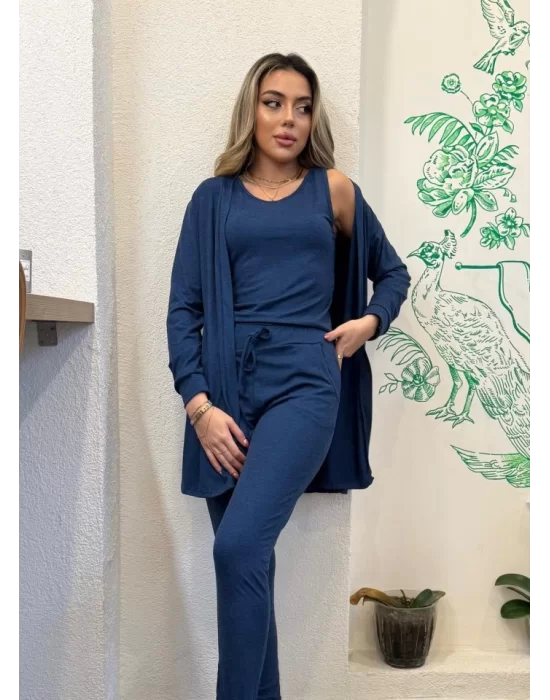 Kadın Uzun Kollu Hırka Atlet Ve Eşofman Yün Viskon üçlü Takım