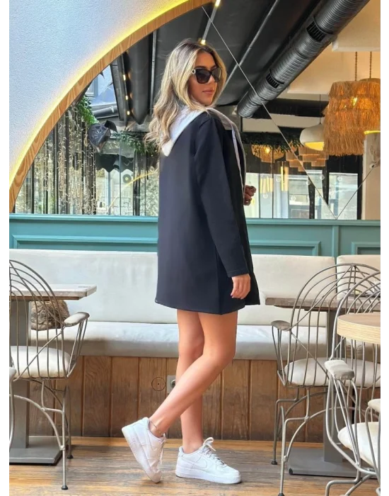 Kadın Uzun Kollu Kapşonlu Bağcıklı Cepli Iki Iplik Ceket