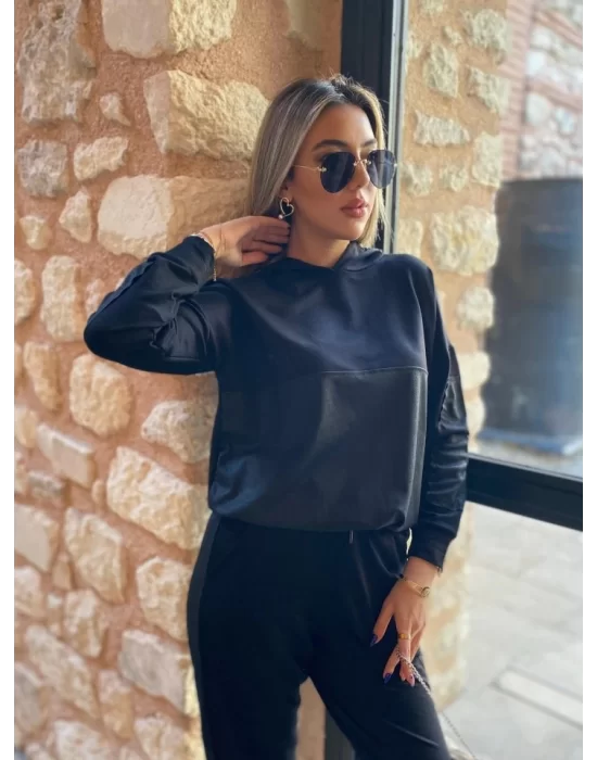 Kadın Uzun Kollu Kapüşonlu Oversize Sweat Ve Pantolon Ikili Takım