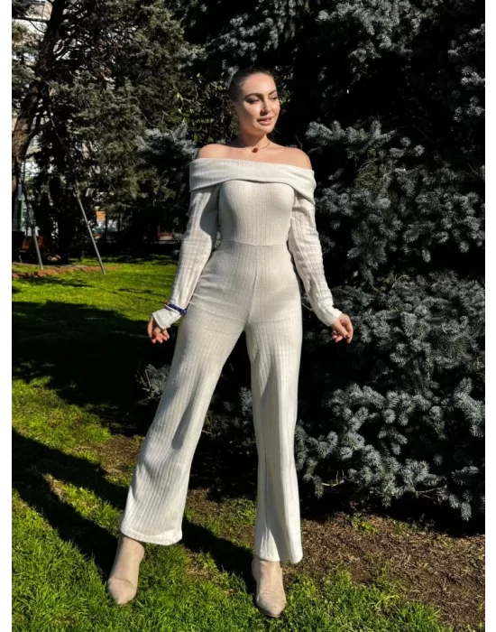 Kadın Uzun Kollu Madonna Yaka şardonlu Kaşkorse Tulum
