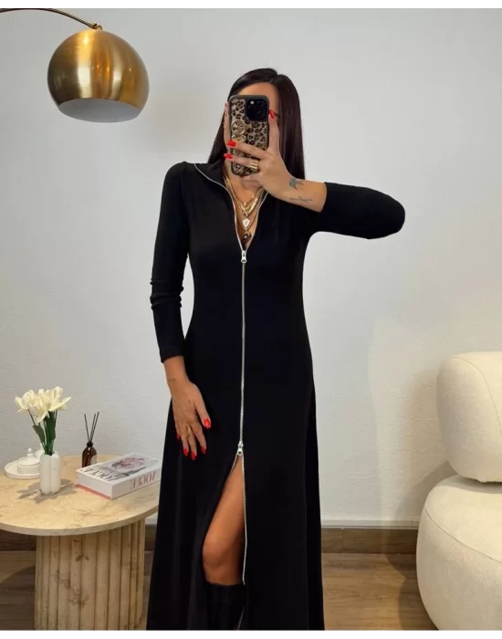 Kadın Uzun Kollu önden Fermuarlı Ithal Krep Elbise