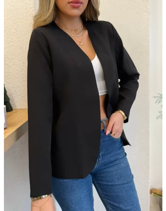 Kadın Uzun Kollu önü Açık Ithal Krep Blazer Ceket