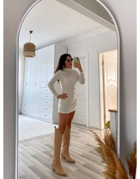 Kadın Uzun Kollu Peluş Mini Boy Elbise