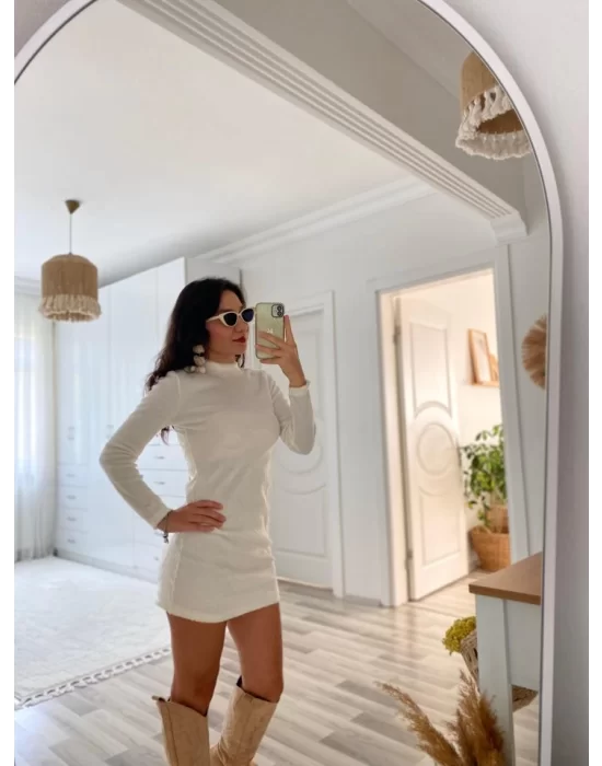 Kadın Uzun Kollu Peluş Mini Boy Elbise
