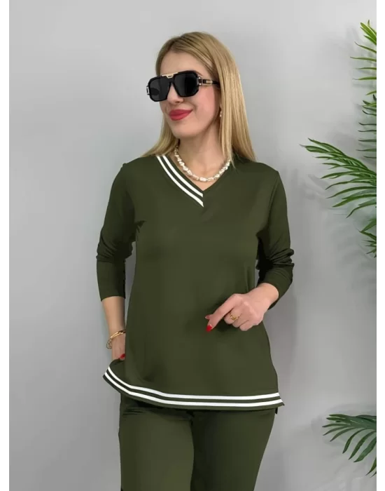 Kadın Uzun Kollu Ribana Detay Viskon Iki Iplik Ikili Takım