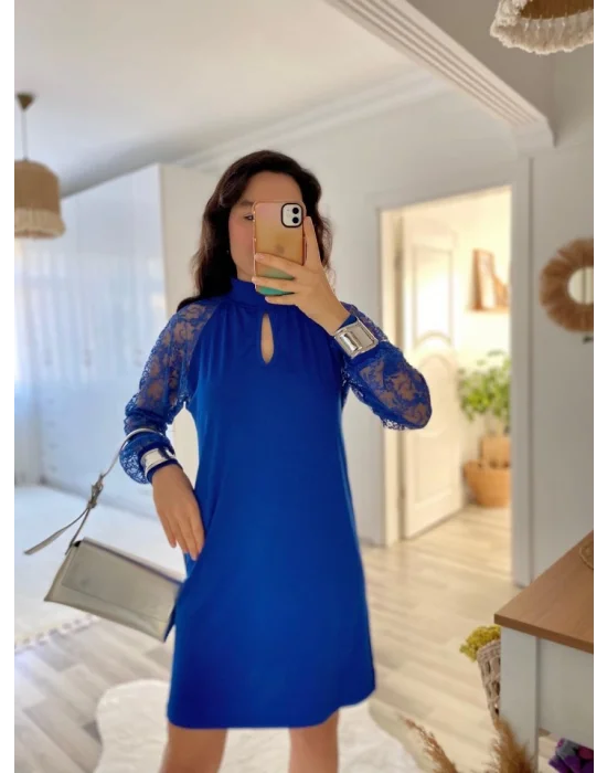 Kadın Uzun Kollu Tül Detay Sandy Mini Boy Elbise