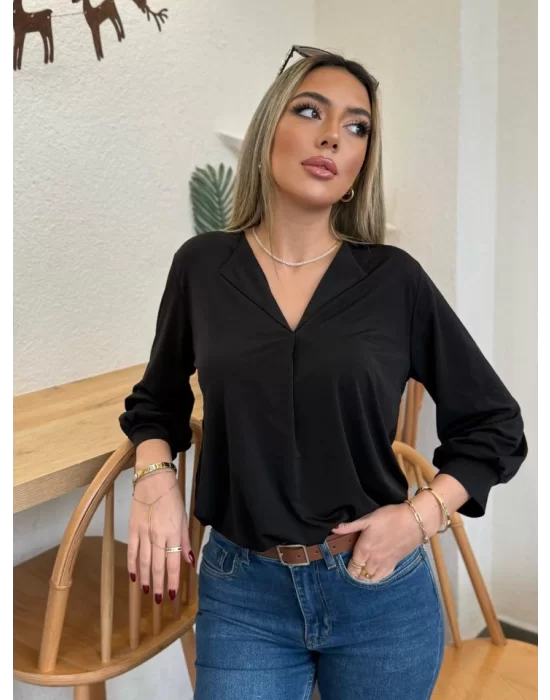 Kadın Uzun Kollu V Yakalı Sandy Bluz