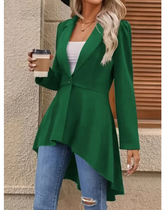 Kadın Uzun Kollu Yakalı önden Düğmeli Uzun Atlas Blazer Ceket