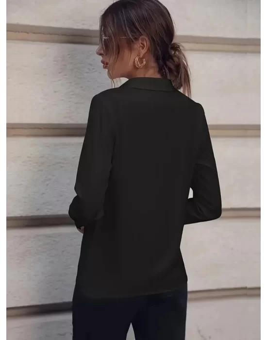 Kadın Uzun Kollu Yakalı Trikoton Gömlek