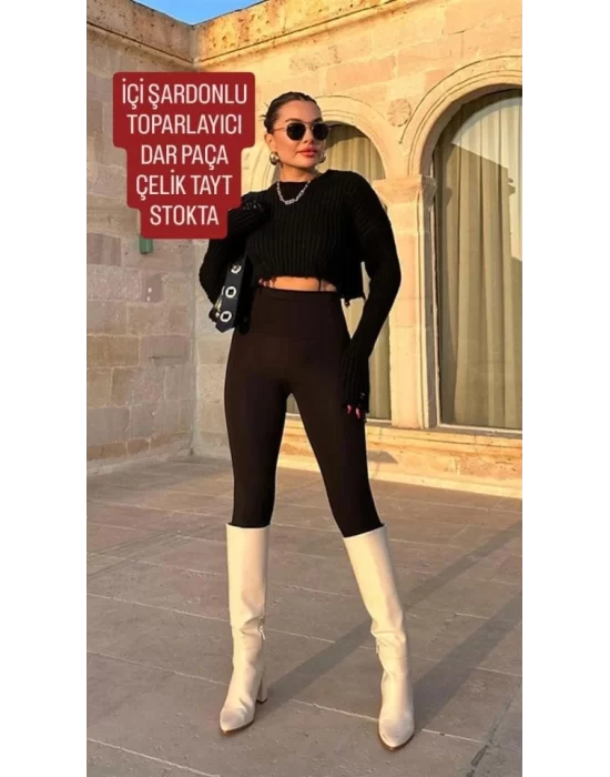 Kadın Uzun Yüksek Bel şardonlu Toparlayıcı Tayt