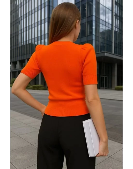 Kadın V Yaka Önü Büzgü Detaylı Triko Bluz