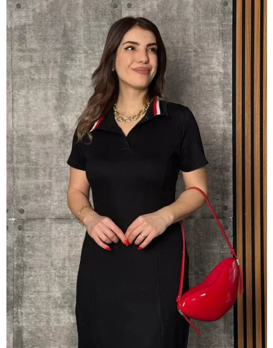Kadın Yaka Ribanalı Çift Yırtmaçlı Elbise
