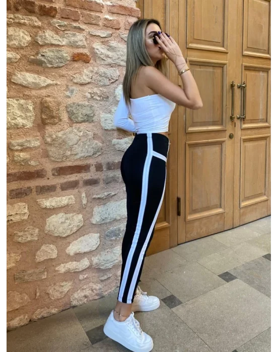 Kadın Yan çift şerit Detaylı Toparlayıcı Egzersiz Dalgıç Tayt