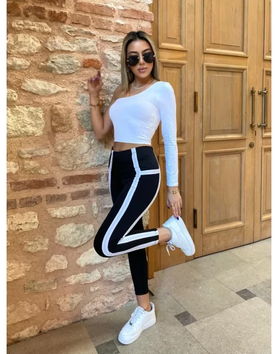 Kadın Yan çift şerit Detaylı Toparlayıcı Egzersiz Dalgıç Tayt