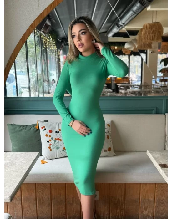 Kadın Yarım Balıkçı Yaka Süet Kumaş Fırsat ürün Midi Boy Elbise