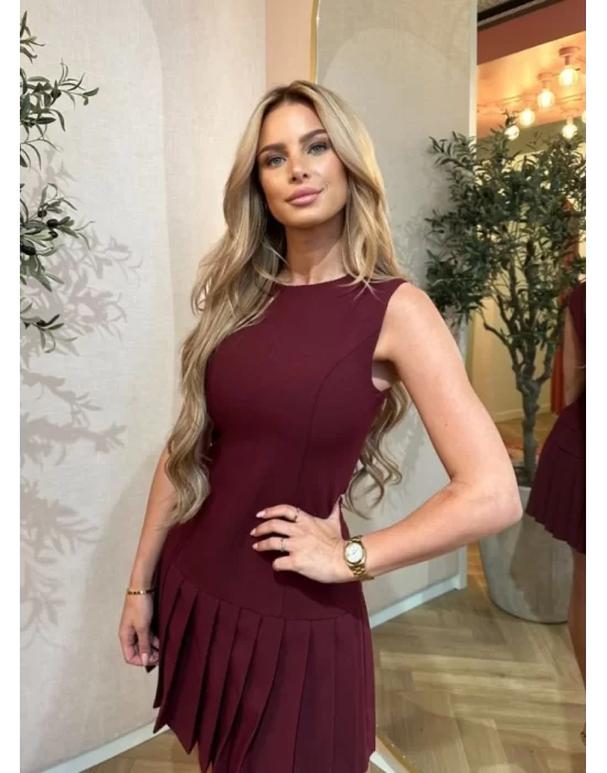 Kadın Yılbaşı özel Bisiklet Yaka Kolsuz Eteği Pileli Mini Elbise