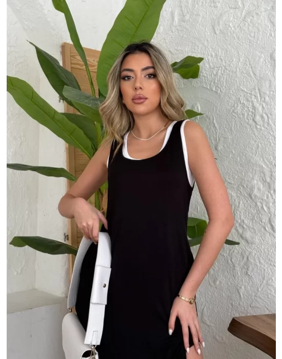 Kadın Yırtmaç Detaylı Viskon Kumaş Maxi Boy Cepli Iç Dahil Ikili Elbise