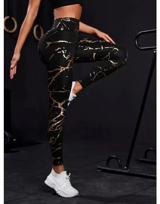 Kadın Yüksek Bel Desenli Spor Tayt