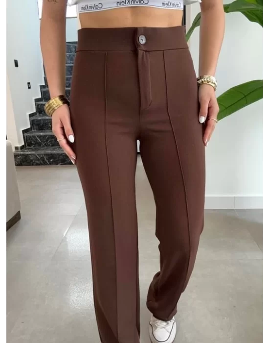 Kadın Yüksek Bel Full Likralı Krep Kumaş Pantolon