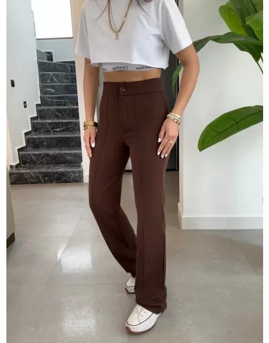 Kadın Yüksek Bel Full Likralı Krep Kumaş Pantolon