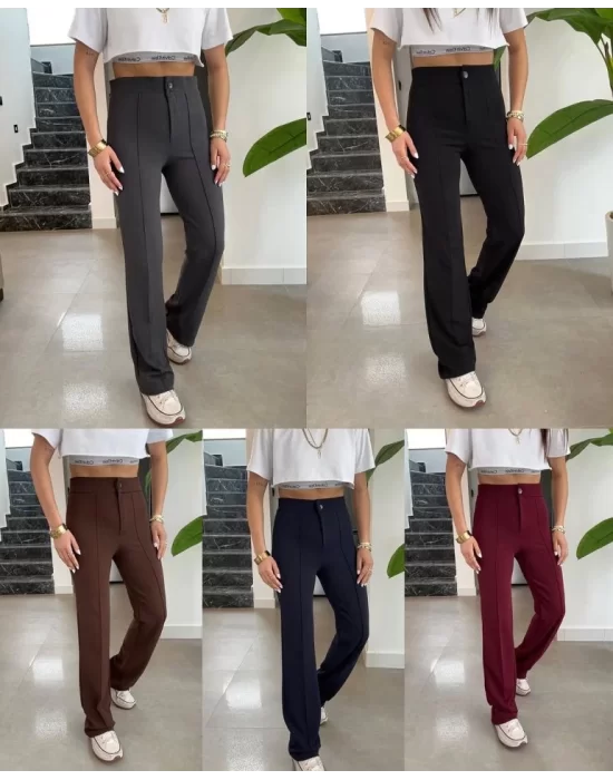 Kadın Yüksek Bel Full Likralı Krep Kumaş Pantolon