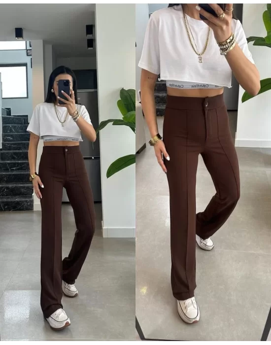 Kadın Yüksek Bel Full Likralı Krep Kumaş Pantolon