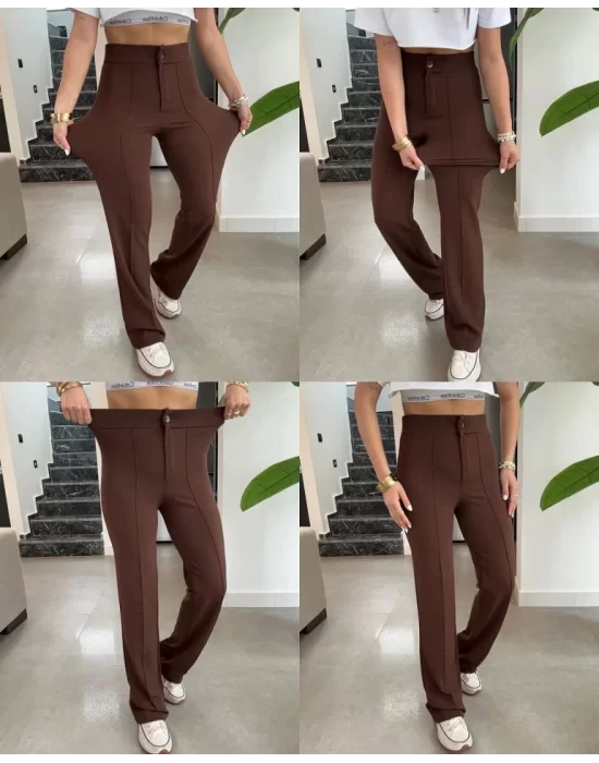 Kadın Yüksek Bel Full Likralı Krep Kumaş Pantolon