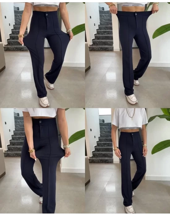 Kadın Yüksek Bel Full Likralı Krep Kumaş Pantolon
