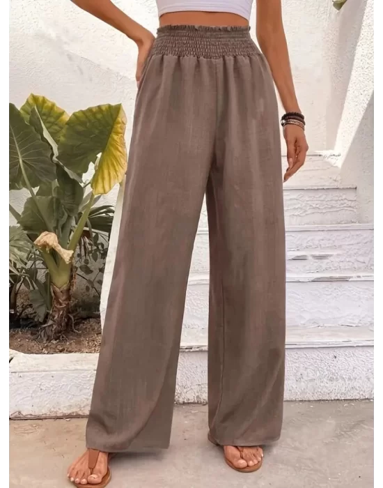 Kadın Yüksek Bel Lastikli Ithal Krep Pantolon