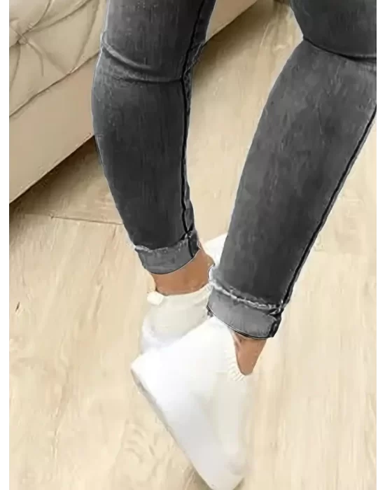 Kadın Yüksek Bel önden Düğmeli Jean Pantolon