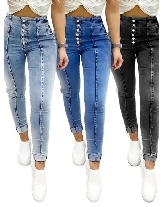 Kadın Yüksek Bel önden Düğmeli Jean Pantolon