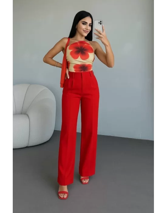 Kadın Yüksek Bel Plise Detay Bol Paça Pantolon