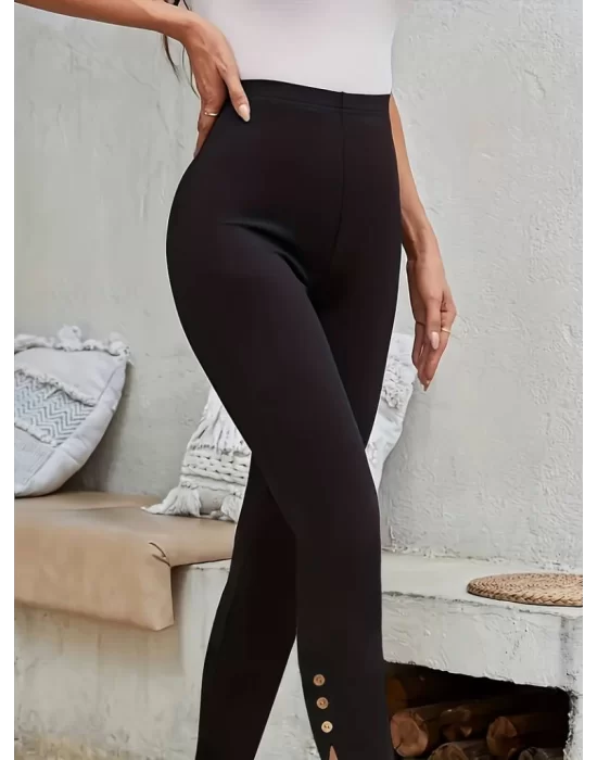 Kadın Yüksek Bel Yanları Yırtmaç Düğme Detay Dalgıç Tayt
