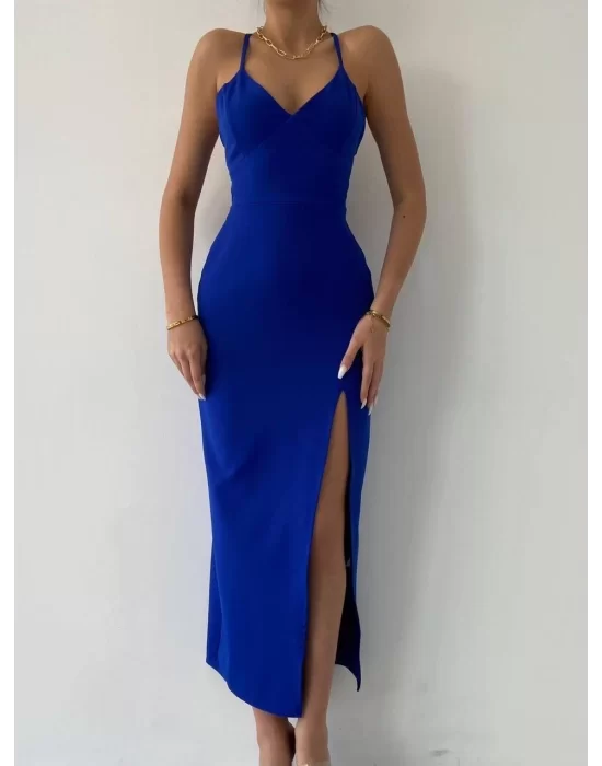 Kaitlyn Sırt Dekolteli V Yaka Yırtmaçlı Elbise