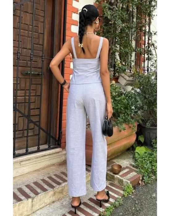 Kalın Askılı Bluz Pantolon Keten Takım 10187
