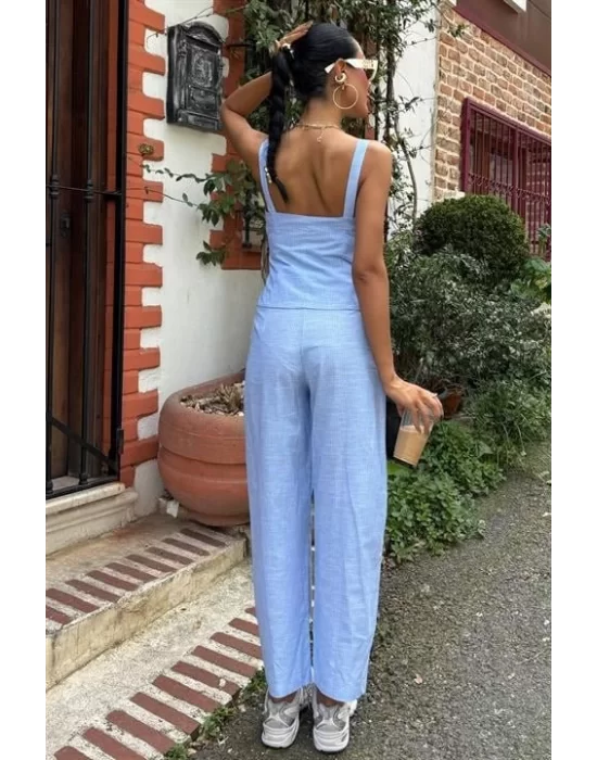 Kalın Askılı Bluz Pantolon Keten Takım 10187