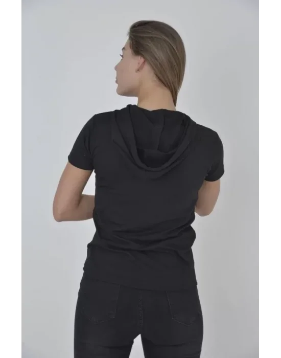 Kapşonlu Slim Fit T-shirt - Siyah