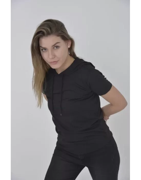 Kapşonlu Slim Fit T-shirt - Siyah