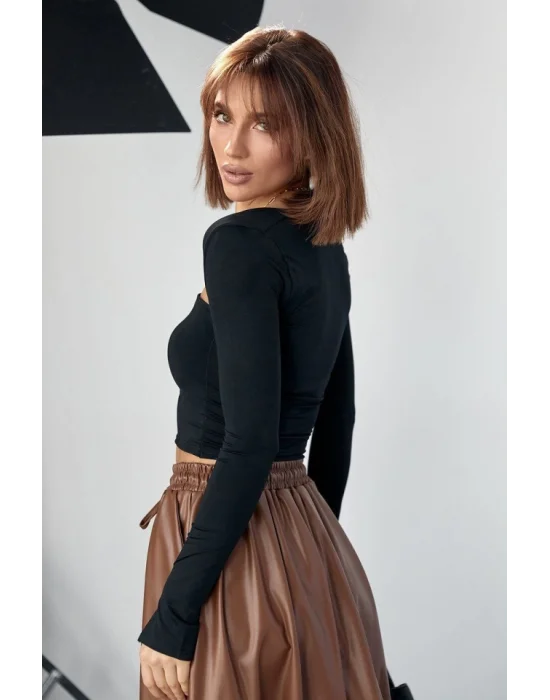 Kara Yaka Uzun Kollu Crop - Siyah