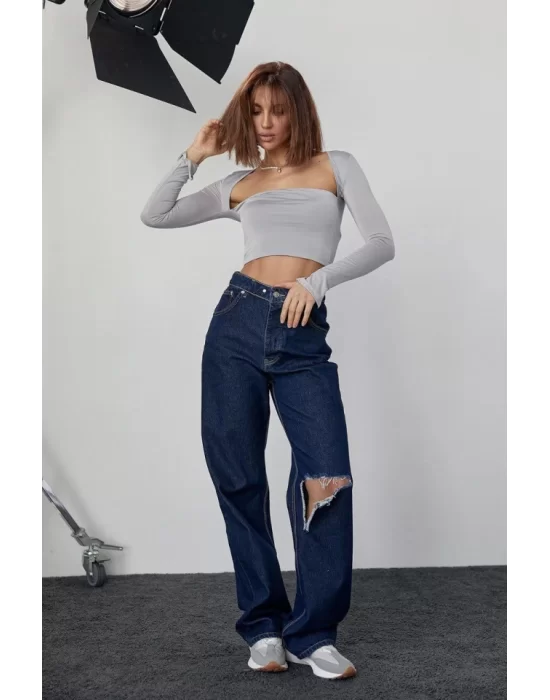 Kara Yaka Uzun Kollu Crop - Taş